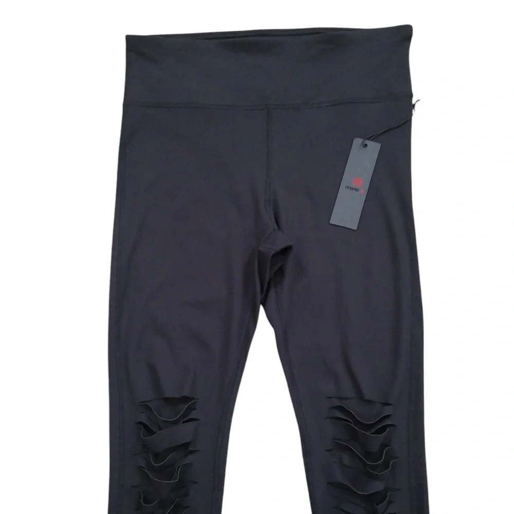 Mono B Women's Black Shredded‎ Knee Laser Cut High Waist Leggings Size XL NEW - Picture 6 of 15